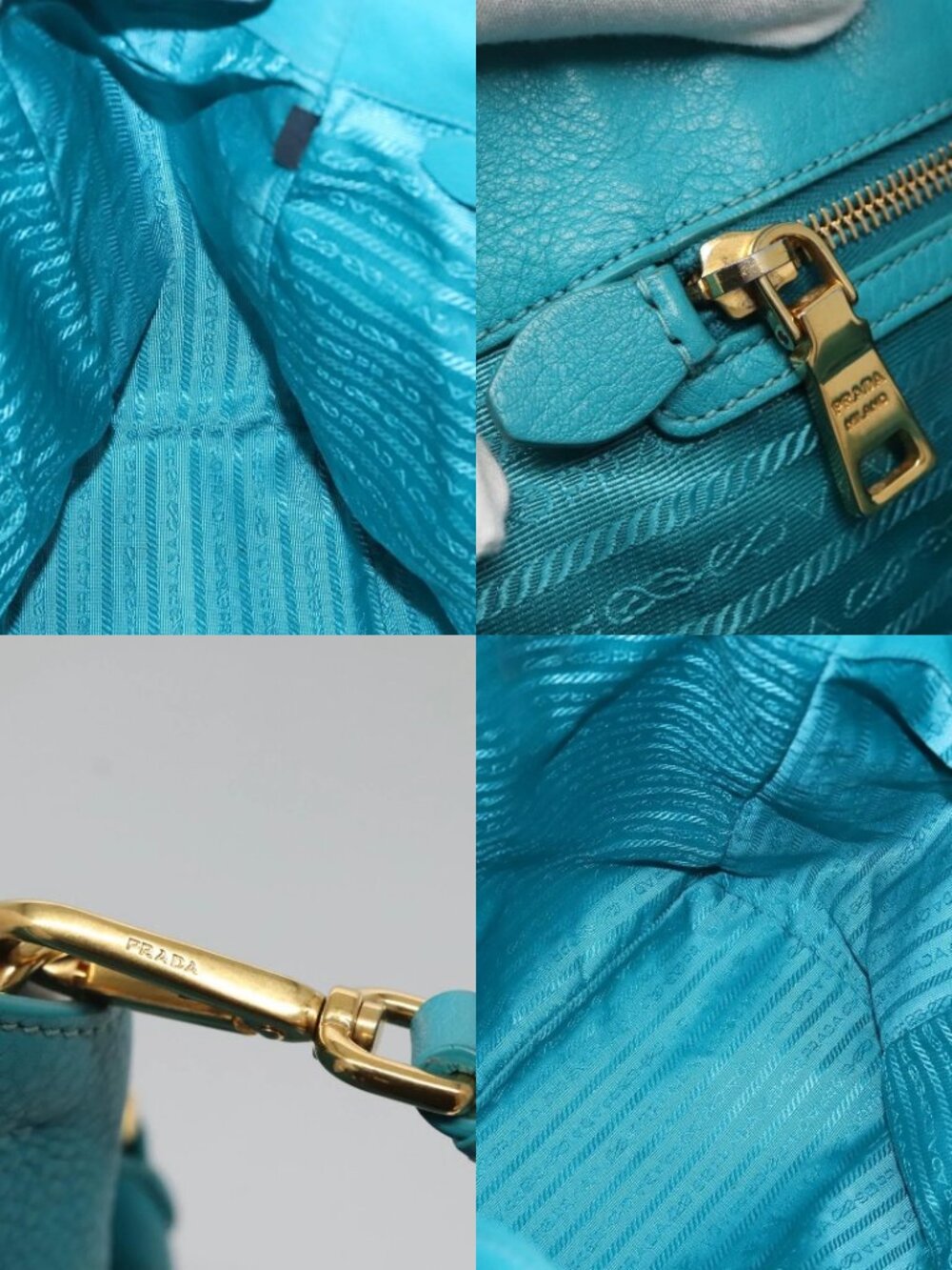 PRADA Hand Bag Leather 2way Green Gold Auth 139193 - Picture 15 of 15